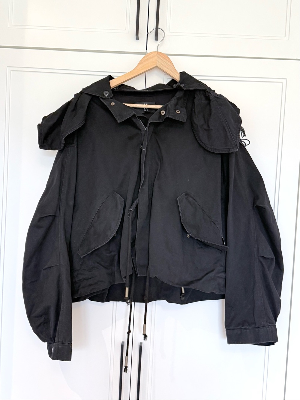 The J Black Oversized Hooded Utility Jacket Drawstring Waist